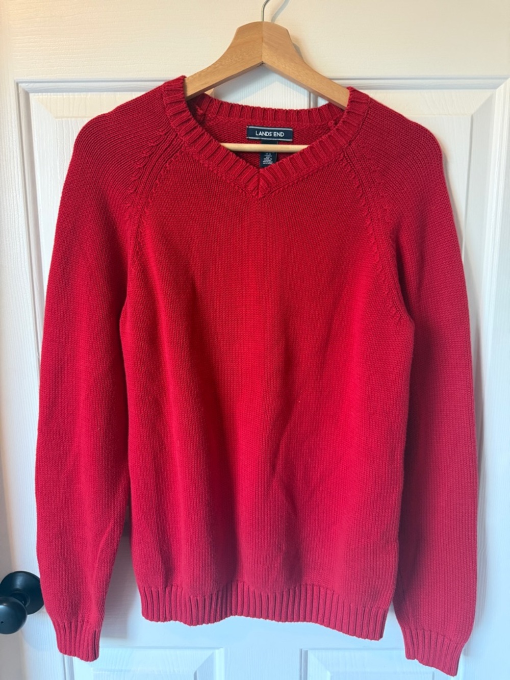 Vintage Lands’ End Red Cotton Sweater Youth XL Fits Women’s Small Preppy